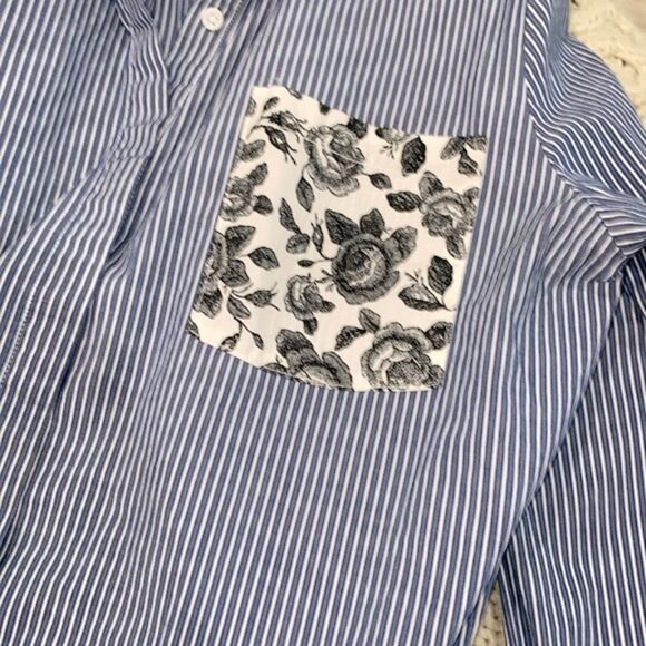 THAKOON blue striped and floral size large button down shirt - Picture 8 of 9